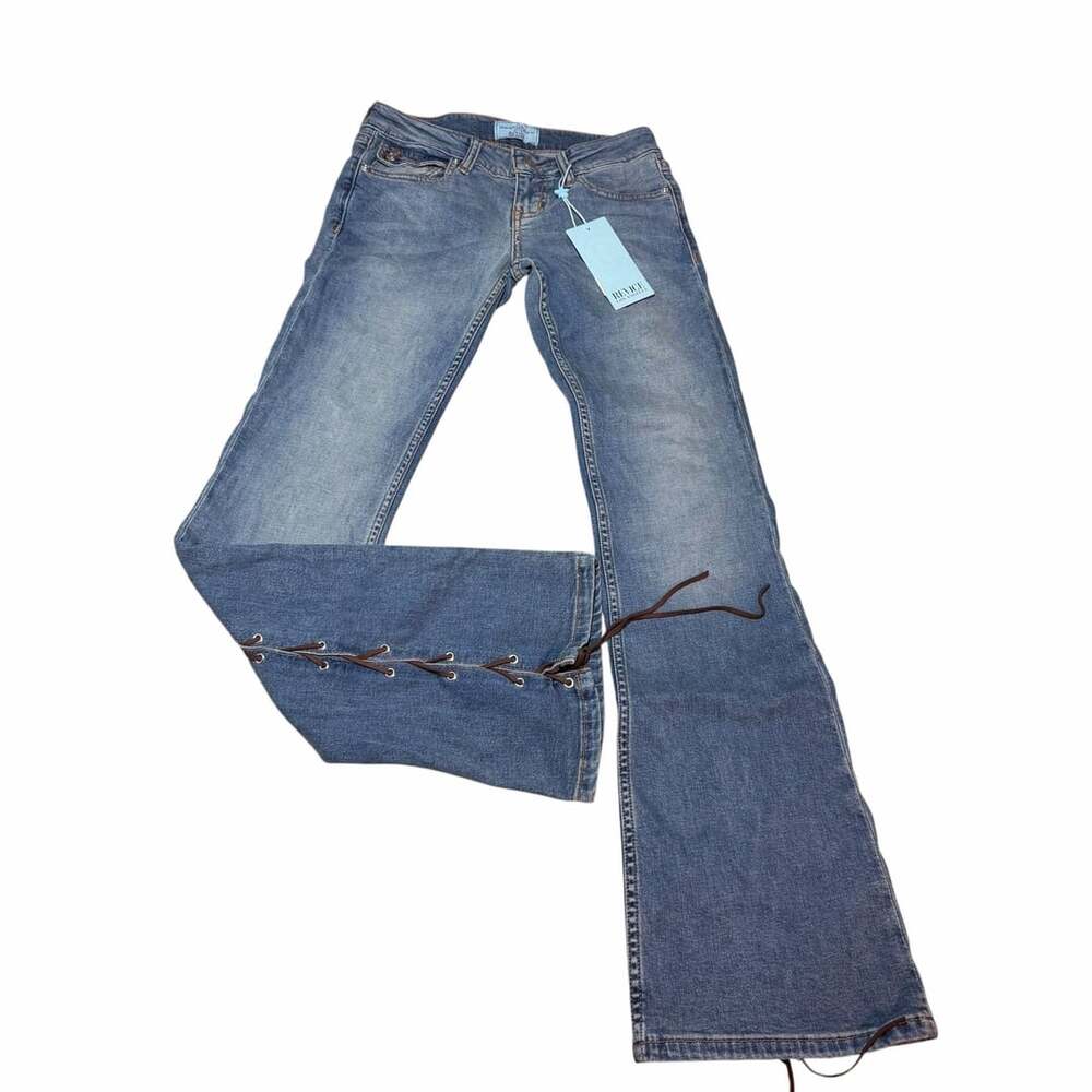 Revice Icon Gibson Sunset Blvd Lace-Up Flare Jeans Size 24 Blue